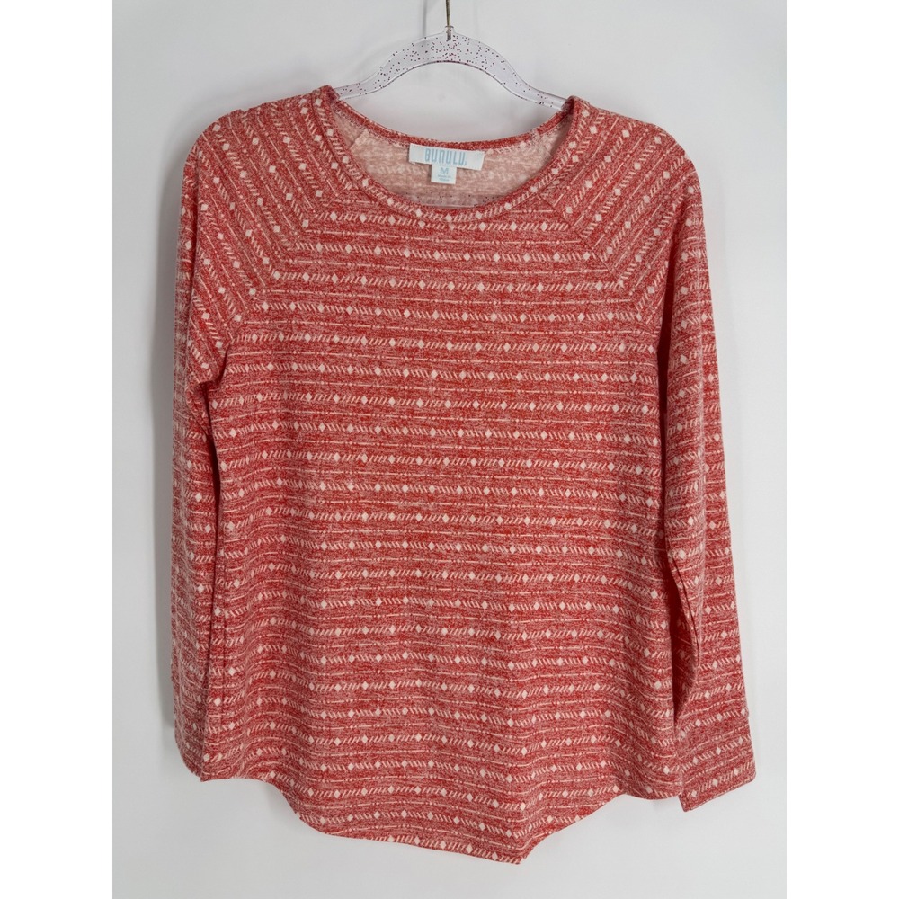 Bunulu Womens Red White Geometric Diamond Knit Long Sleeve Top Size M